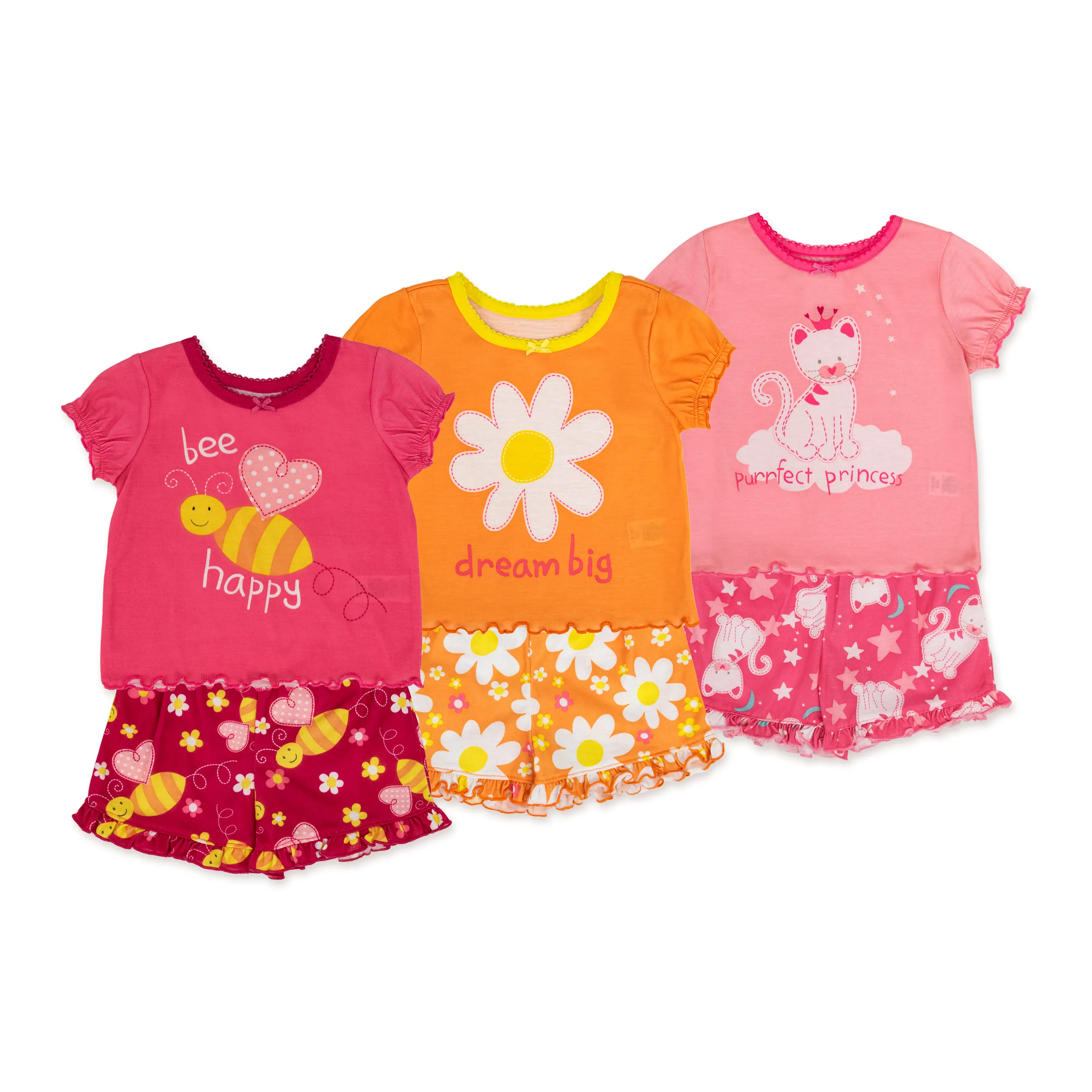 2020 2 Piece Summer Kids Spring Short Sleeve Baby Clothing Custom OEM Bee Cartoon Pajama for Girl
