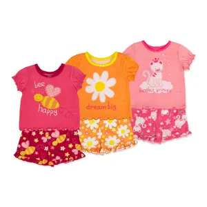 2020 2件夏季儿童春季短袖婴儿服装定制OEM蜜蜂卡通睡衣的女孩