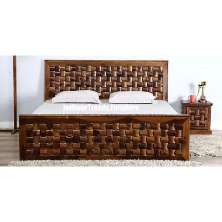 Standard Traditional Best Selling Indian Vintage & Antique Heritage Style Hotel Commercial Wooden King Size Bed
