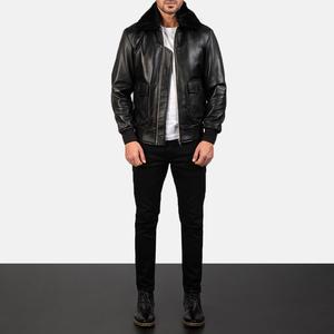 Airin G-1-Chaqueta Bomber de cuero negro - Product Image 1