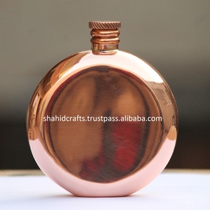 Flasque ronde en cuivre pur 100% faite à la main Mini taille martelée par le fabricant et l'exportateur en Inde - Product Image 3