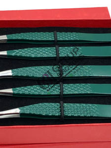 Vente en gros Meilleure pince à épiler avec revêtement en poudre vert Kelly à 45 degrés Extension de cils à 90 degrés avec logo personnalisé Instruments de beauté - Product Image 5