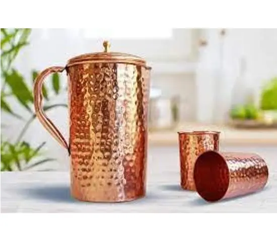 Trendy Zuiver Koper Jug Custom Groothandel Oem Drinken Koperen Kruik Met Glas Voor Home Hotel Restaurant Indian Koper Jug