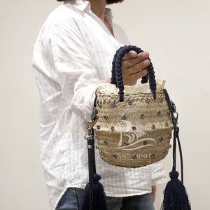 Cubo de paja con forro de algodón de nuevo diseño con decoración de lazo elegante incrustada con joyas - Product Image 4