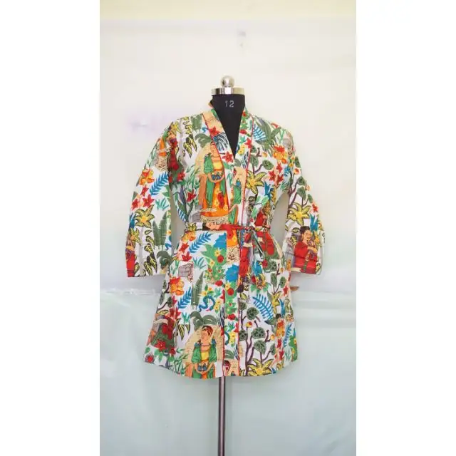 Abito da accappatoio Kimono corto in cotone con stampa Frida abaya lo abito da salotto abito da notte in cotone abito lungo abito avvolgente giacca Kimono Robe