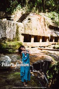 Maxi de Lino Vintage Chic para Mujer Hecho a Mano Hermosa Cubierta de Playa Sexy Abertura Lateral Único Estampado de Explosión Hasta el Suelo Natural - Product Image 5