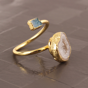 Fashion Wholesale Jewelry Geode Druzy & Sugar Agate Druzy Double Stone <b>Ring</b> Yellow <b>Gold</b> Plated Boho Statement <b>Ring</b> Jewelry Gift - Product Image 4