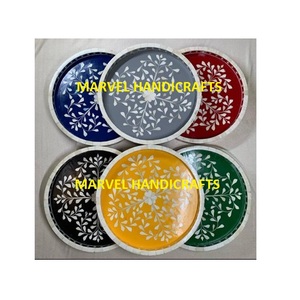 Mother of Pearl Inlay Serving Tray Set | Handmade Wooden Round Tray | Arabic Ramadan <b>Eid</b> Home Decor <b>Gift</b> Luxury Kitchen Serving - Product Image 2