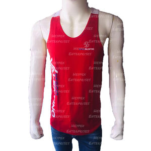 Camiseta de gimnasio de secado rápido personalizada para hombre/camiseta sin mangas, chaleco de poliéster rojo, estilo informal de punto transpirable - Product Image 1