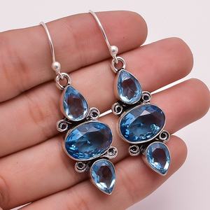 Pendientes de piedras preciosas chapados en plata sólida 925, joyería de pendientes de piedras preciosas de cuarzo Peridoto, exportador de joyería de plata de moda, joyería fina - Product Image 5