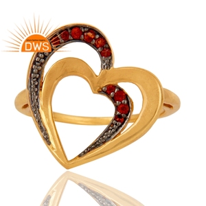 Love Symbol Heart <b>Silver</b> 925 Gold <b>Plated</b> Ring Manufacturer Attractive Garnet Gemstone Ring Jewelry - Product Image 2