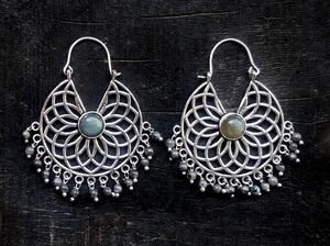 Pendiente de aro con forma de flor Chapado en plata Vintage para bodas, fiestas o regalos con piedra labradorita - Product Image 2