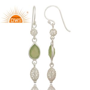 Prehnite Chalcedony Gemstone Earring Indian Sterling Fine <b>Silver</b> Designer Earring Jewelry Supplier Classic Collection - Product Image 2