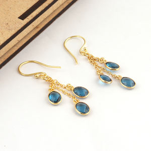 Pendientes colgantes de cuarzo de iolite azul para mujer, joyería de lujo con gancho de cadena flexible, varios piedras chapadas en oro - Product Image 4