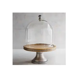 Современная Большая деревянная круглая подставка для торта со стеклянным куполом, поднос для фруктов, украшение для вечеринки, роскошная подставка для торта, кухонные аксессуары