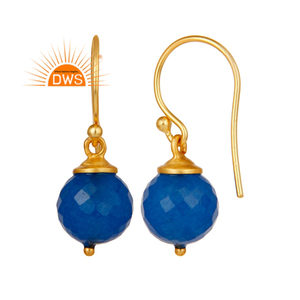 Bead Cut Blue Chalcedony Earring Gemstone Designer Drop Earring Wholesale Gold Plated Silver Hook Earring Supplier - Product Image 3