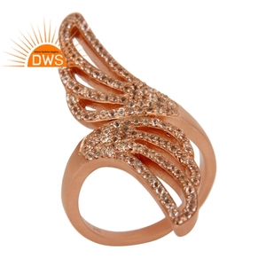 Anillo de plata de primera ley y topacio blanco para mujer, sortija, plata esterlina 925, chapado en oro rosa - Product Image 1
