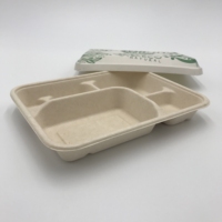 Boîte à bento écologique jetable en bagasse, contenant alimentaire en papier, 5 compartiments, design mignon, rectangulaire, style japonais