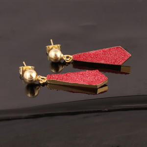 Diseño atractivo azúcar rojo druzy pendiente no deslustre latón 18K oro galvanizado pendiente gota colgante joyería de moda pendientes - Product Image 6