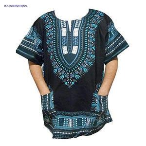 เสื้อดาชิกิพิมพ์ลายแอฟริกันแท้ 100% ผ้าฝ้ายจากอินเดีย ยี่ห้อ CRAFTSHUB สำหรับขายส่ง เหมาะสำหรับทุกเพศในโอกาสพิเศษ - Product Image 1