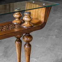 Table console Miranda en acajou, bureau en bois massif avec plateau en verre, design traditionnel, salon, appartement, salle à manger, maison, hôtel, meubles