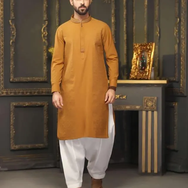 남성 shalwar kameez-노란색 kurta shalwar 고품질의 아름다운 색상 세련된 멘디 드레스 남성에게 편안한