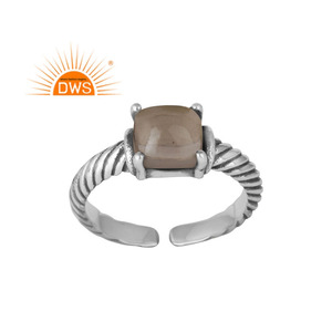 Prong Smoky Quartz Gemstone Ring Twisted Designer Oxidized 925 Sterling Silver Adjustable Ring Jewelry Manufacturer - Product Image 1