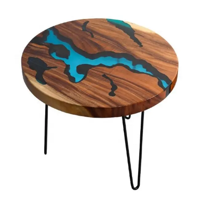 Tapis en noyer en bois massif époxy, mobilier de style Antique, table de rivière, table basse ronde, offre spéciale