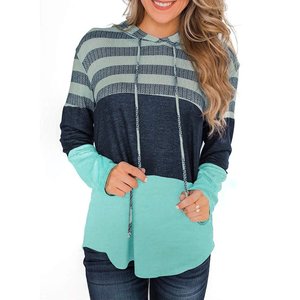 Sudadera con capucha de empalme de bloque de Color para mujer, jersey de manga larga holgado informal, Tops con capucha - Product Image 4