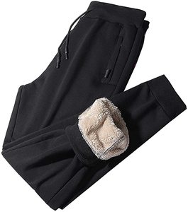 <b>Mens</b> Warm Fleece Lined Hiking Trousers Windproof Casual Solid Color Zipper Fly Trekking Trousers Softshell Sweatpants 100% cotto - Product Image 1