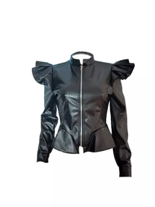 Chaqueta de cuero de mujer motocicleta moda buena calidad chaqueta de cuero negro Pu grueso - Product Image 4