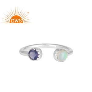 Natural Iolite & Ethiopian <b>Opal</b> Gemstone Openable <b>Ring</b> Jewelry 925 Fine <b>Silver</b> Stackable <b>Ring</b> Jewelry Manufacturer - Product Image 1