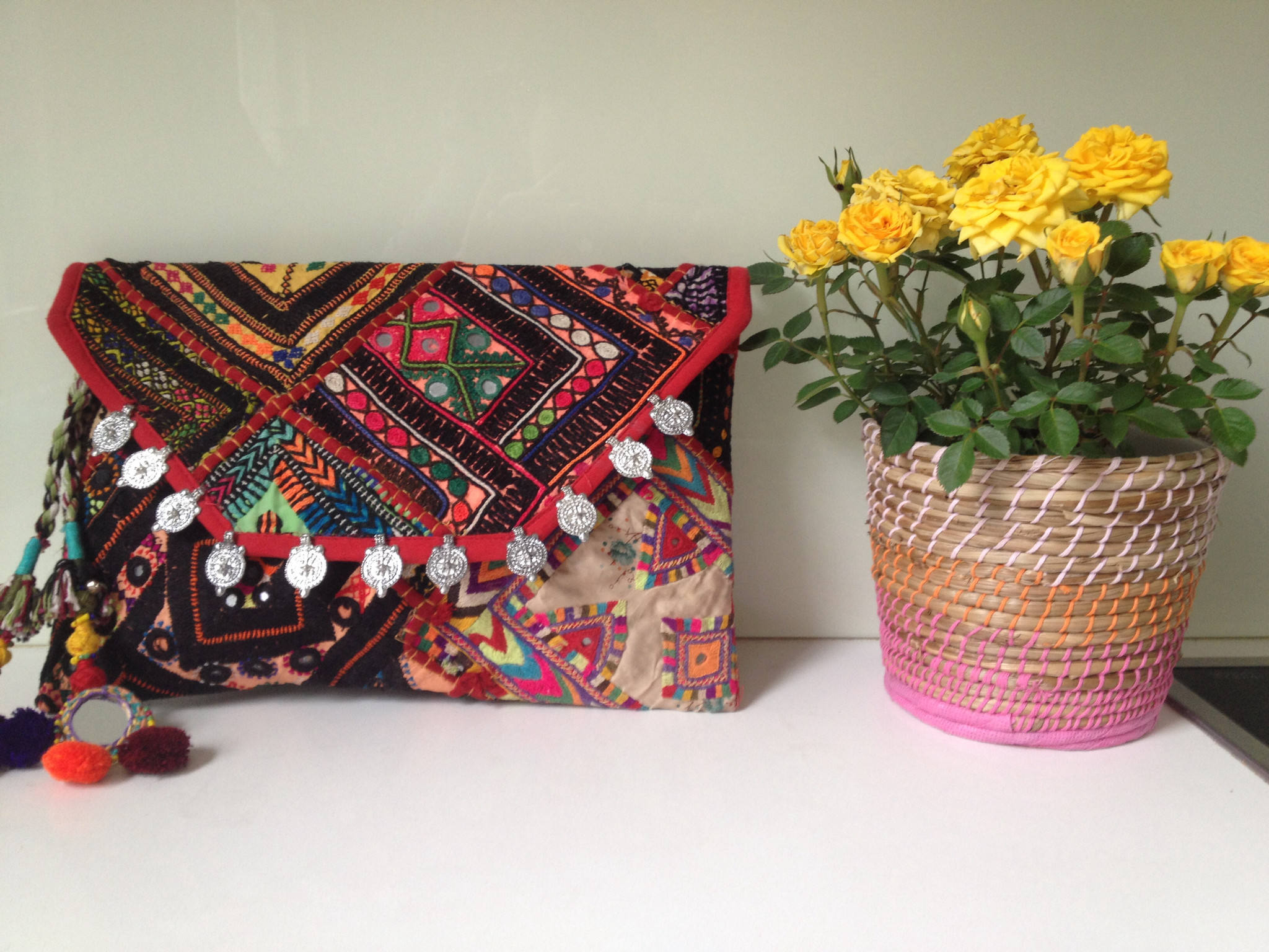 Pochette pour femme, accessoire Vintage, style gitane Boho, fait à la main,  Patchwork avec pièce de monnaie Tribal, indienne, bandana, pochette avec