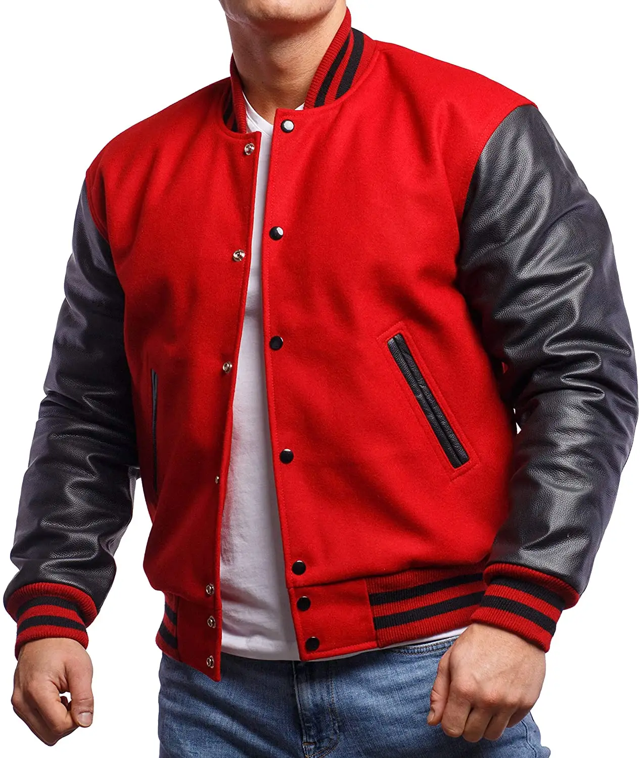 Wholesale plain men or women custom black baseball Letterman varsity jacket with leather sleeves