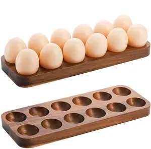 Großhandels preis Anzeige Huhn Deviled Wood Chicken Egg Plate Holz Eierhalter Verwendbar in Küche Kühlschrank oder Arbeits platte