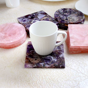 Ensemble de sous-verres en quartz rose et améthyste, sous-verres en pierre naturelle, sous-verres en feutre |   Cristal de guérison, décoration d'intérieur, cadeau - Product Image 1