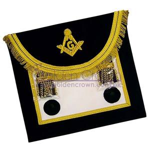 ผ้ากันเปื้อนเย็บปักลายด้วยงานฝีมือจากช่างก่ออิฐต้นแบบชาวสก๊อตสีดำทอง | ผู้ผลิตผ้ากันเปื้อนช่างก่ออิฐ - Product Image 1