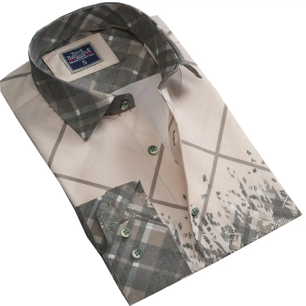 Beige Geometric Dress shirt High Quality Shirt man shirt