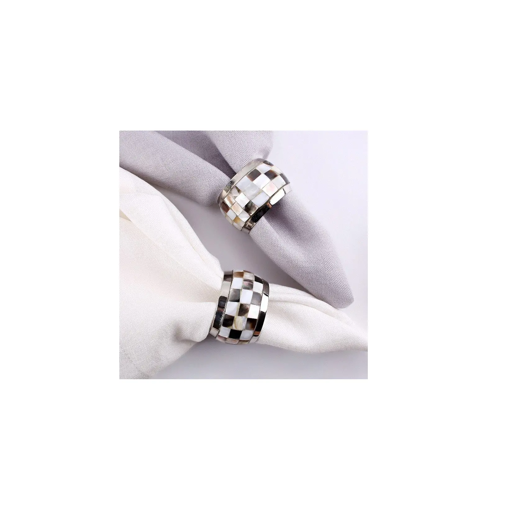 Personalizado mãe de pérola guardanapo anel melhor cor preto e branco tamanho personalizado melhor 2 peça mãe de pérola guardanapo anel