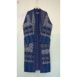 Chaqueta kimono de Kantha hecha a mano para mujer, Kimono de baño de 100% algodón con estampado de Ajrak Indigo, ropa de fiesta, vestido bohemio - Product Image 2