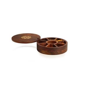 Boîte Masala en bois pour ustensiles de cuisine Outils de forme ronde Boîte à épices en bois de qualité exclusive à des prix abordables - Product Image 1