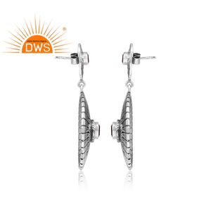 Pendientes de plata de primera ley con gema Natural granate, aretes colgantes, plata esterlina, piedra Natural, estilo bohemio, redondo, martillado a mano - Product Image 2