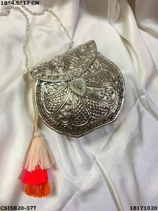 <b>Silver</b> Brass <b>Clutch</b> Bag | Handmade Designer Evening Wedding Ladies Bridal <b>Silver</b> <b>Clutch</b> Bags - Product Image 2