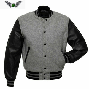 Clarman — veste de Baseball pour hommes, haut de gamme, manches en laine et en cuir noir - Product Image 5