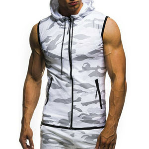 Débardeur de sport à capuche sans manches en molleton solide respirant à séchage rapide pour hommes, jogging, entraînement, été, coton lourd - Product Image 2