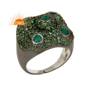 Pave Set Green Emerald Gemstone Ring Victorian Estate Style 925 Silver Ring Designer Rings Jewelry Supplier