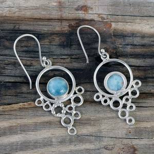 Solide Pur 925 Sterling Argent Rhodium Plaqué Léger Pierres Précieuses Larimar Crochets Boucles D'oreilles Fine Jewelry pour Femmes Enfants - Product Image 1