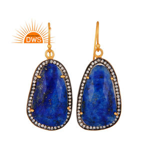 Pendiente de piedras preciosas de lapislázuli Natural y Cz de Plata de Ley 925 para mujer, joyería para mujer, regalo para ella - Product Image 1