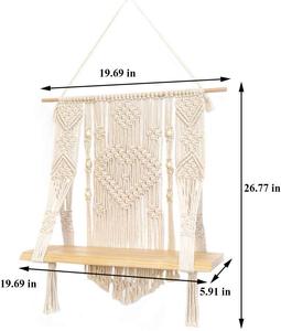 Étagère murale en macramé en bois et tissu moderne fait à la main cintre de jardinière de couleur personnalisée pour la décoration intérieure - Product Image 6