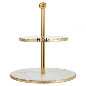 Support à gâteaux rond en marbre moderne et simple avec finition dorée pour la décoration de la table à la maison ou à l'hôtel - Product Image 1